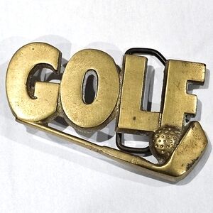 GOLF - Brass Belt Buckle  Buckle Golfing Solid Brass Made / Taiwan #4222 For Him